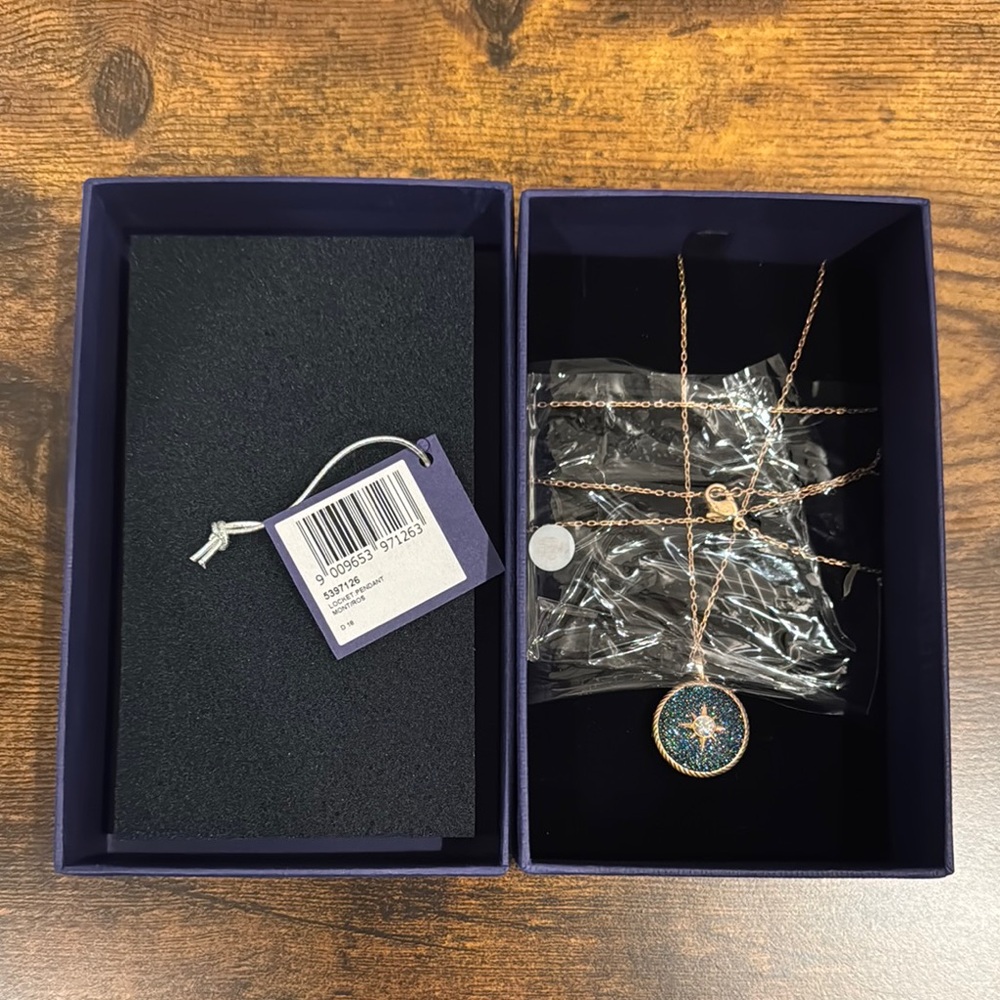 Swarovski Blue Pave and Rose Gold Plated Locket Necklace